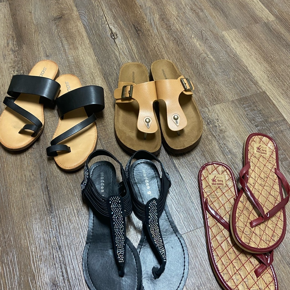 Chic Sandals - Black, Tan, and Red